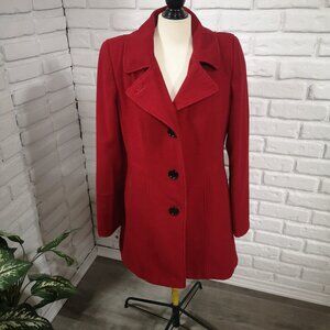 Laura Ladies Size 12 Red Wool Blend Straight Fit Button Front Lined Pea Coat